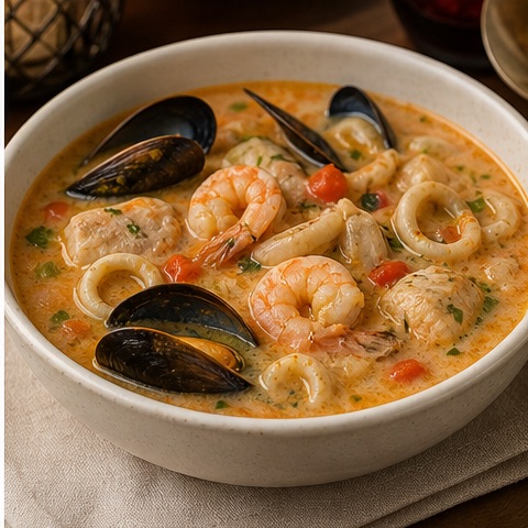 Sopa de mariscos de Valentino Restaurant