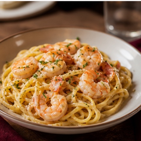 Pasta con camarones de Valentino Restaurant